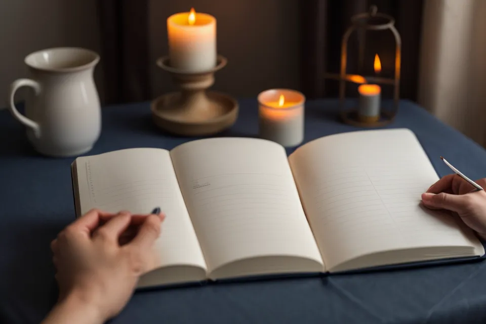 Table de chevet avec un verre d'eau et une bougie, décor d'un rituel du soir pour sommeil léger