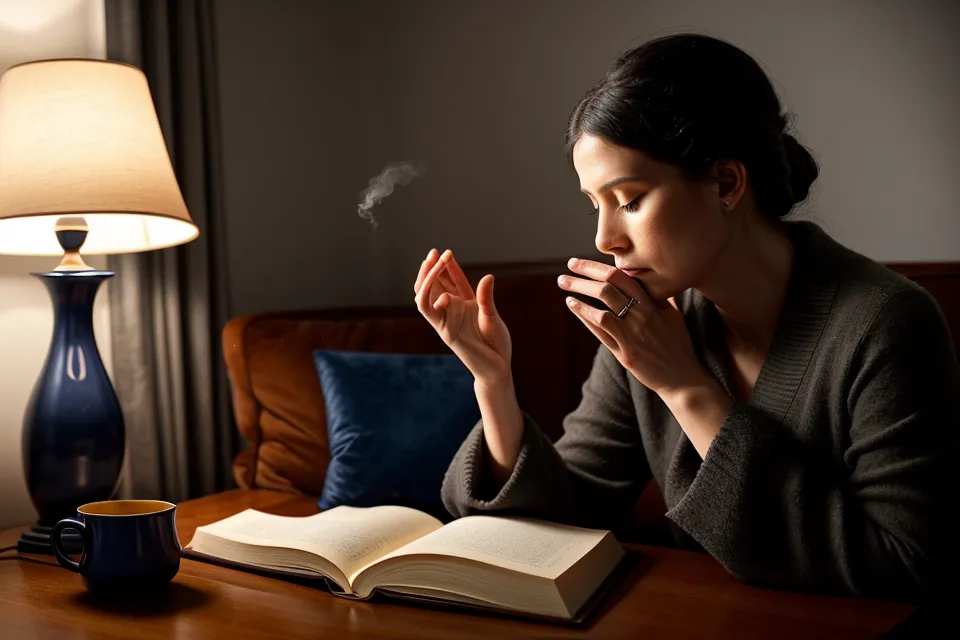 Table de chevet avec huiles essentielles et accessoires de sommeil, rituel du soir pour sommeil léger