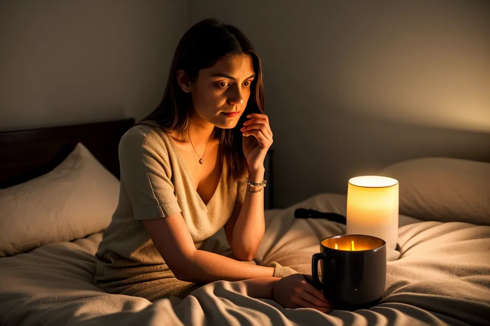 Exercice de sophrologie et respiration calme le soir, dans une lumière ambrée propice au sommeil léger