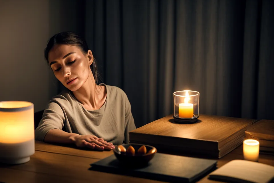 Mains qui massent doucement la mâchoire, un geste de sophrologie pour désamorcer la tension du soir