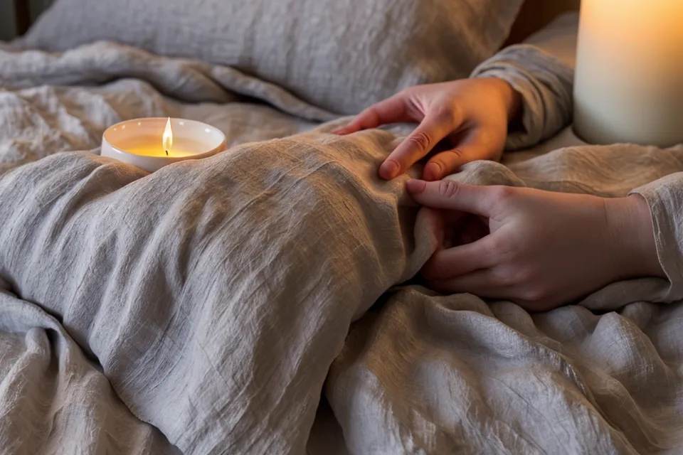 Tasse de tisane et téléphone prêts pour une séance de yoga nidra en silence avant de dormir