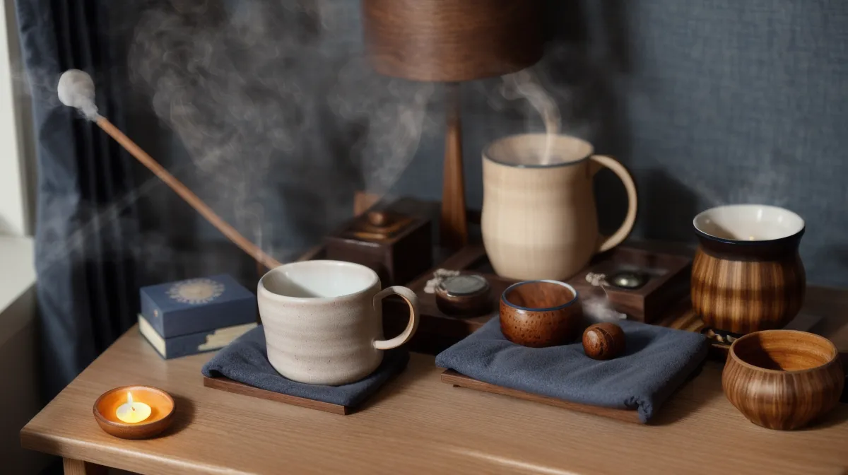 Coffret de méditation guidée posé sur une table de chevet pour un rituel du soir simple, pensé pour un sommeil léger