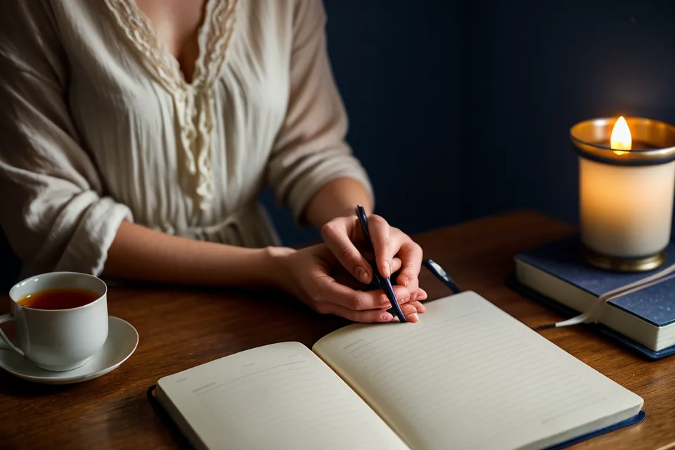 Carnet et verre d'eau sur la table de nuit, avant une séance de training autogène